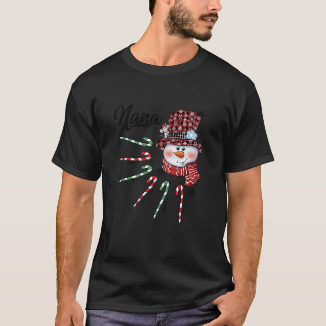 Snowman Nana Candy Cane Red Plaid Christmas Gifts  T-Shirt (Front)