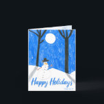 Snowman Nighttime Scene by Teagan Holiday Card<br><div class="desc">This card shows original art by Teagan,  a childhood cancer survivor. Proceeds from these purchases go to Friends of Kids with Cancer.
Learn more at friendsofkids.org or call 314.275.7440.</div>