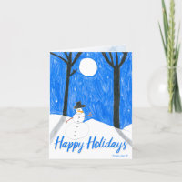 Snowman Nighttime Scene by Teagan