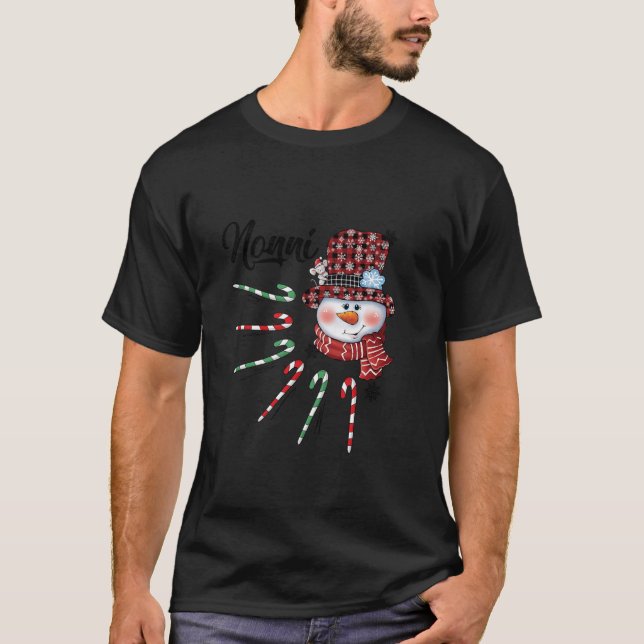 Snowman Nonni Candy Cane Red Plaid Christmas Gifts T-Shirt (Front)
