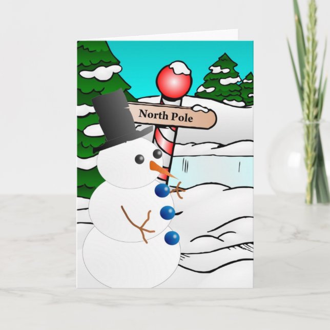 Snowman North Pole Holiday Card (Front)