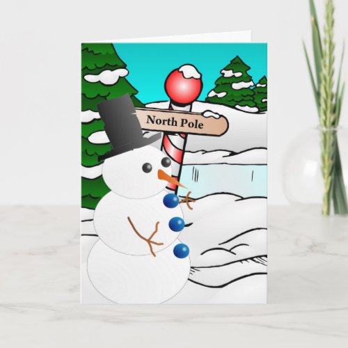 Snowman North Pole Holiday Card