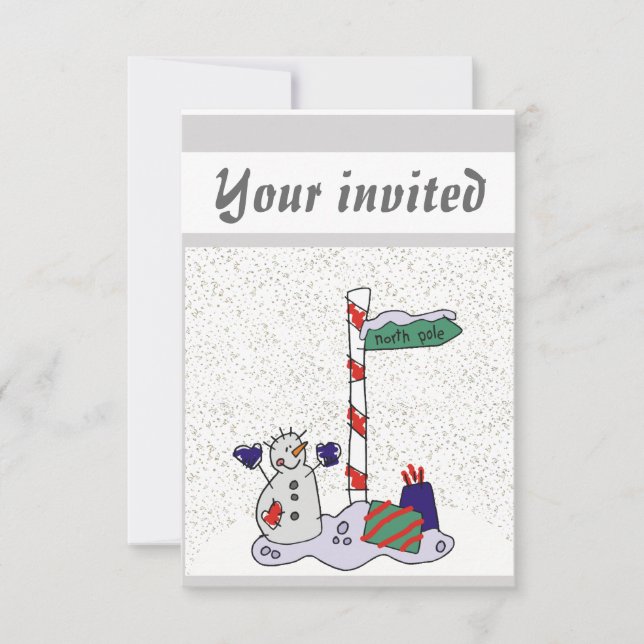 Snowman & North Pole - Invitation (Front)