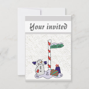 Snowman & North Pole - Invitation