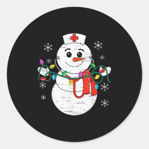 Snowman Nurse Christmas Stethoscope Xmas Scrub Top Classic Round Sticker