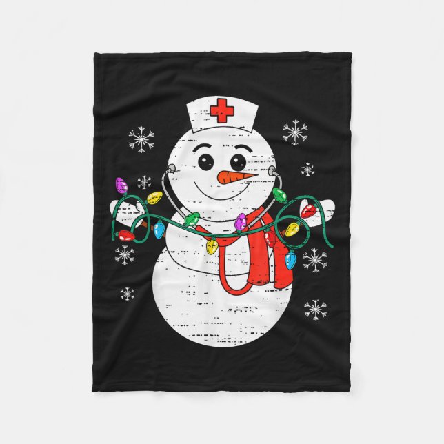 Snowman Nurse Christmas Stethoscope Xmas Scrub Top Fleece Blanket (Front)