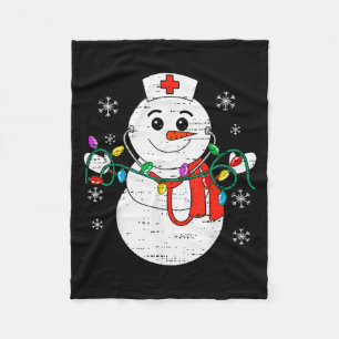 Snowman Nurse Christmas Stethoscope Xmas Scrub Top Fleece Blanket