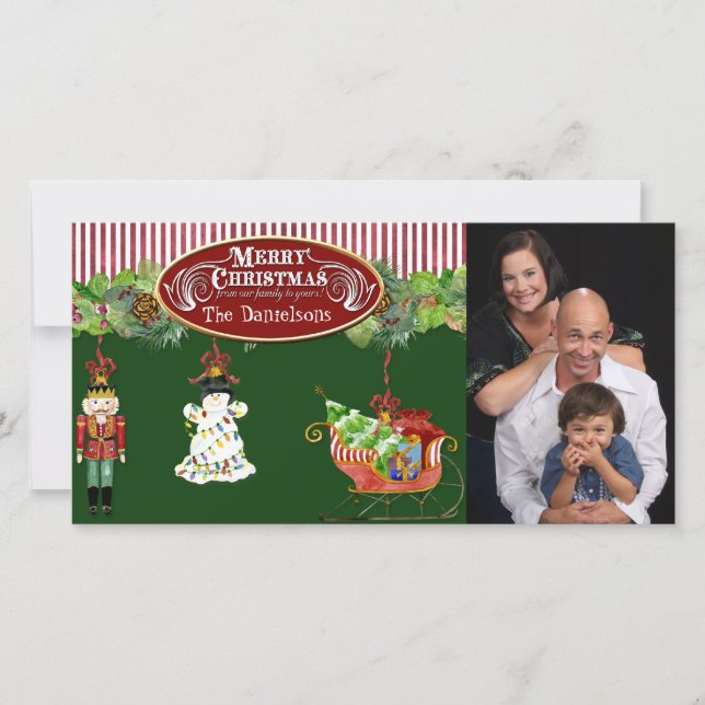 Snowman Nutcracker Santa Sleigh Christmas Tree Holiday Card (Front)