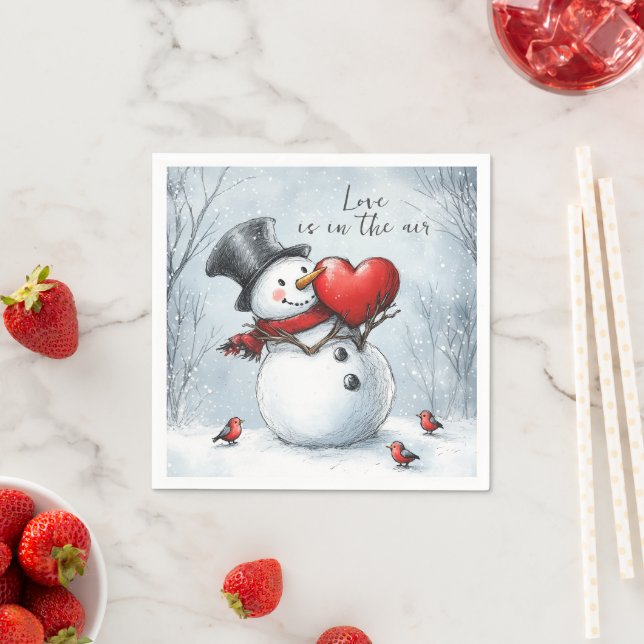 Snowman Offers Love with a Big Heart Napkins (Insitu)