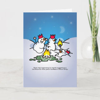 Snowman office party Christmas card. Holiday Card