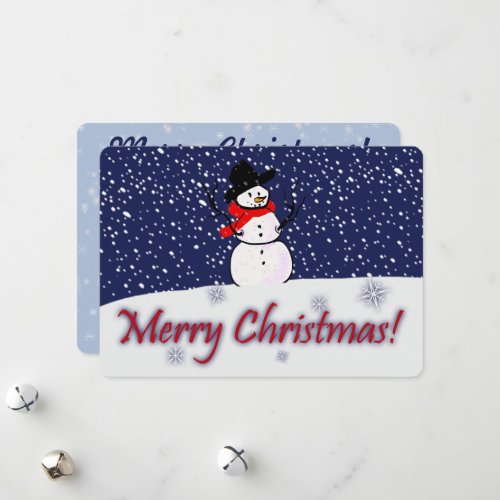 Snowman on a Snowy Hill Christmas Card