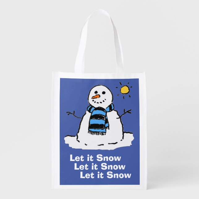 Snowman on a Sunny Winter's Day Grocery Bag (Front)