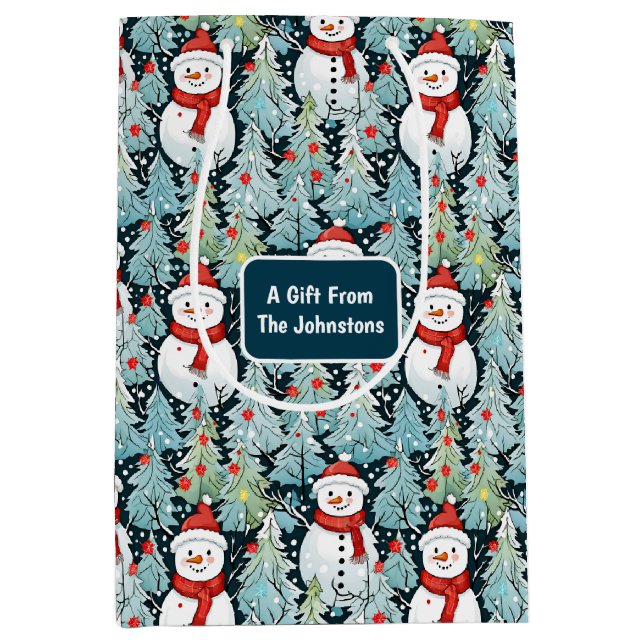Snowman on a Winter Day Christmas Personalized Medium Gift Bag (Front)