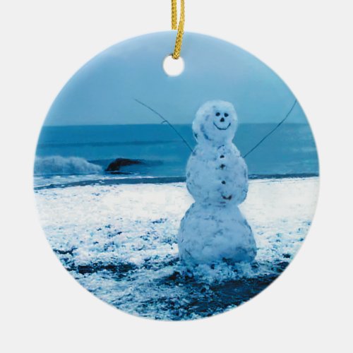 Snowman on Beach Ornament