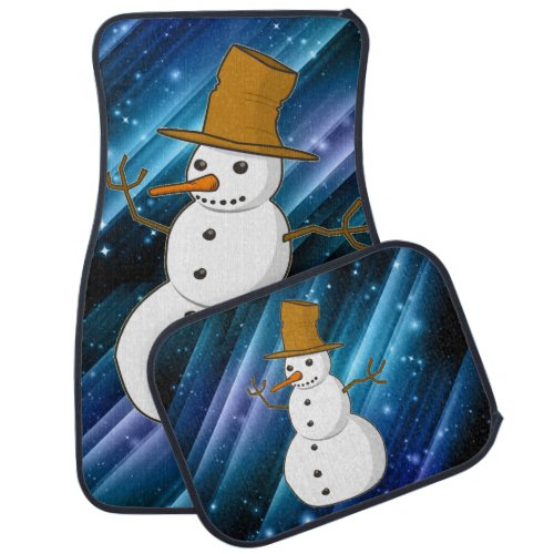 Snowman on Blue Sparkles Car Mat Set