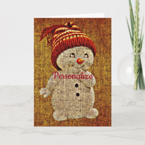 Snowman on burlap cute rustic country winter card