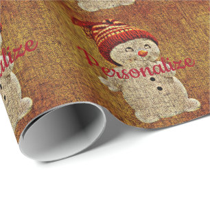 Snowman on burlap cute rustic winter wrapping paper