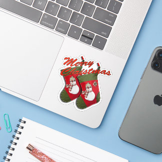 Snowman on Christmas Stocking Custom Cut Sticker