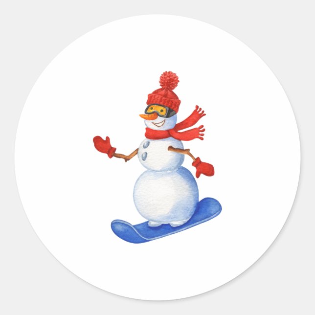 Snowman on  classic round sticker (Front)