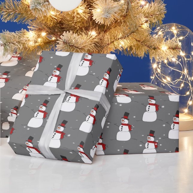Snowman On Gray Wrapping Paper (Holidays)