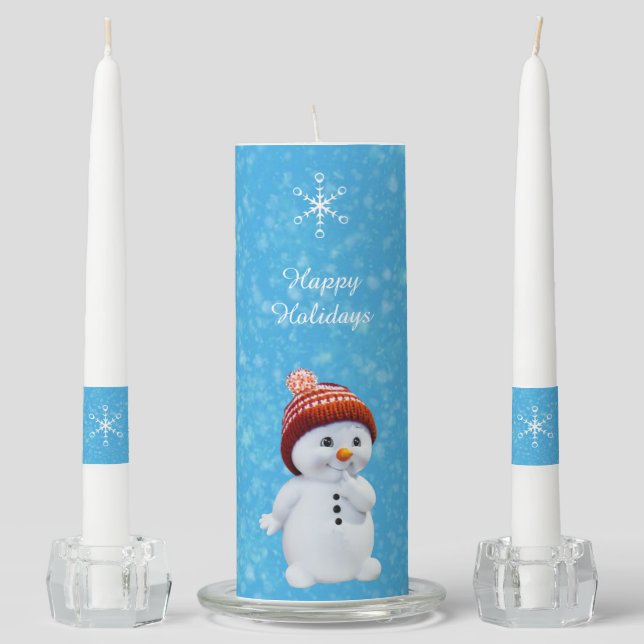 Snowman on Light Blue Unity Candle Set (Front)