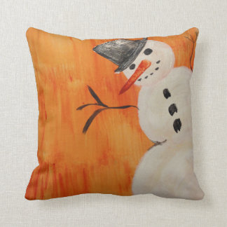 Snowman on Orange Throw Pillow