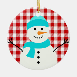 Snowman On Plaid Ceramic Ornament