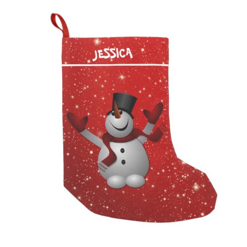 Snowman On Red Background Small Christmas Stocking