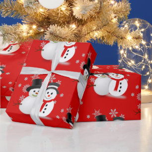 Snowman on Red Christmas Craft or  Wrapping Paper