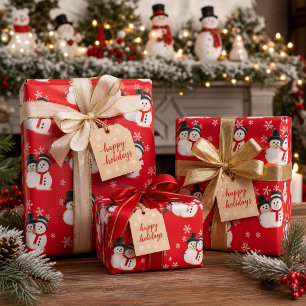 Snowman on Red Christmas Craft or Wrapping Paper