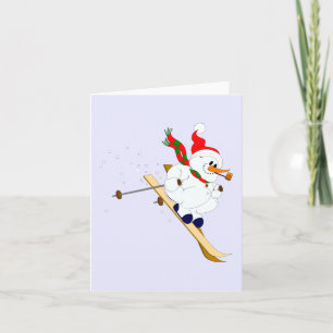 Snowman On Skis Custom Holiday Card