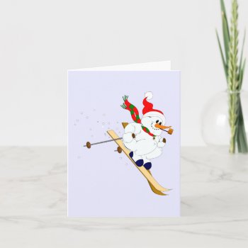 Snowman On Skis Custom Holiday Card by santasgrotto at Zazzle