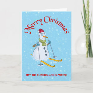 Snowman on Skis Holiday Card