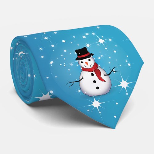 Snowman on Starry Blue Christmas Tie