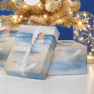 Snowman On The Beach Wrapping Paper