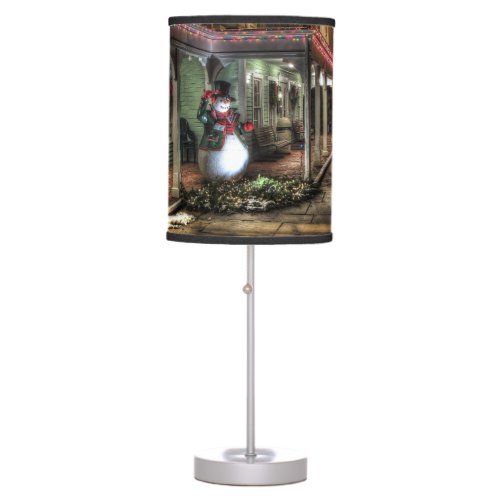 Snowman on the Porch in Winter Wonder Land Table Lamp