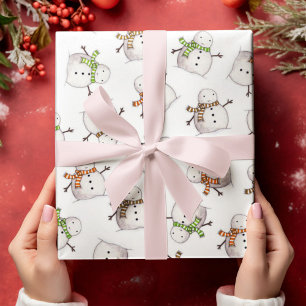 Snowman On White Background Christmas Season Wrapping Paper