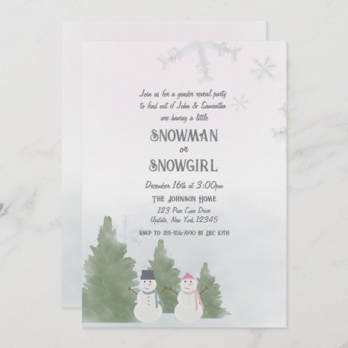 Snowman or Snowgirl Winter Gender Reveal Invites