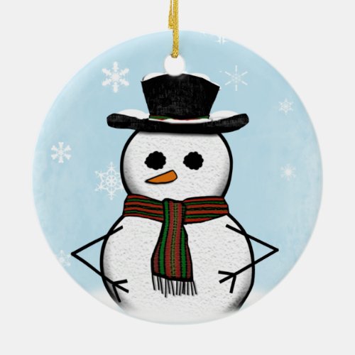 Snowman Ornament (double sided) - Festive snowman holiday ornament. Double sided