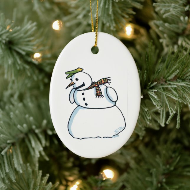 Snowman oval ceramic ornament (Tree)
