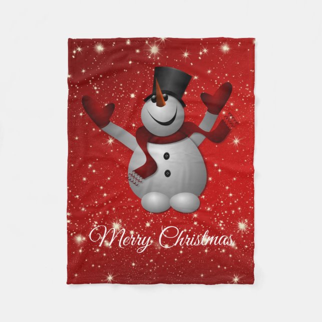 Snowman Over Red Background Fleece Blanket (Front)