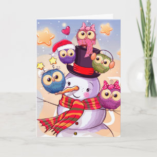 Snowman & Owls Holiday Card