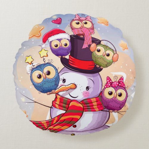 Snowman  Owls Round Pillow