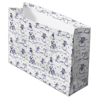 Snowman parade toile - blue large gift bag