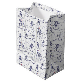 Snowman parade toile - blue medium gift bag