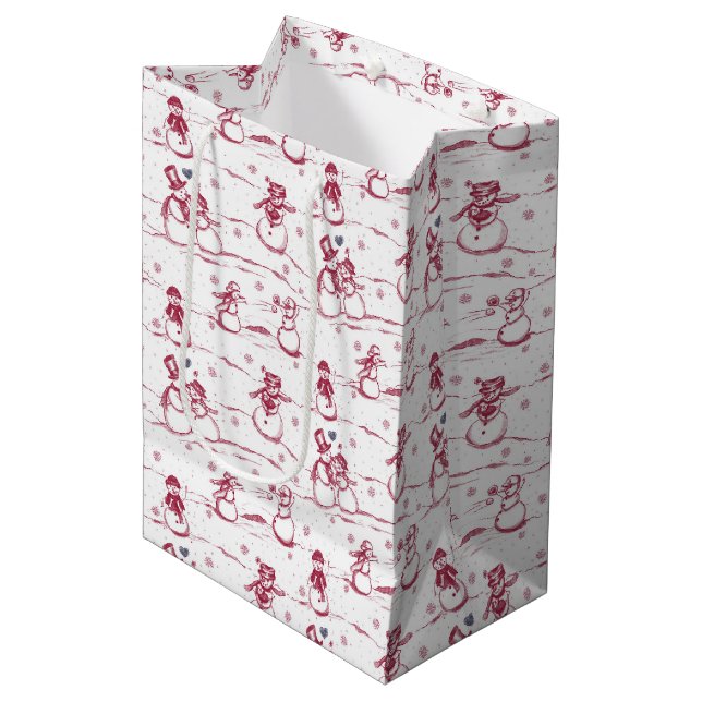 Snowman parade toile | red medium Gift Bag (Front Angled)