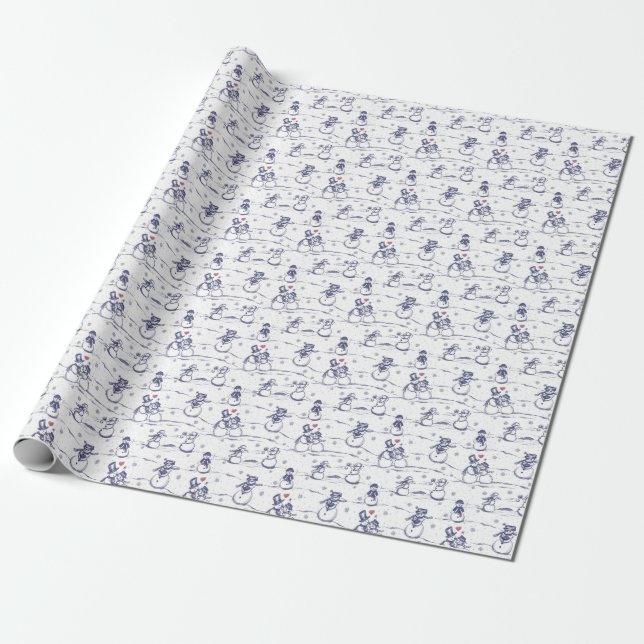 Snowman parade toile Wrapping Paper | blue (Unrolled)