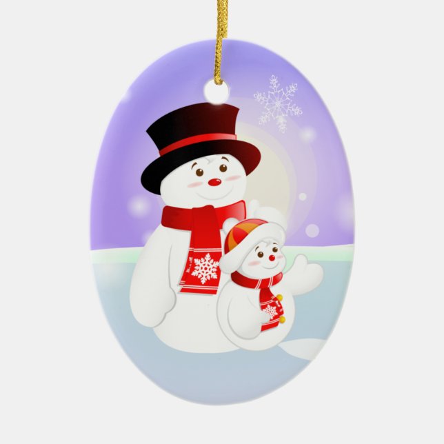 Snowman Parent & Child Ceramic Ornament (Front)