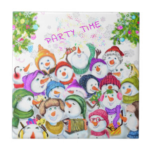 Snowman Party Christmas Ceramic Tile