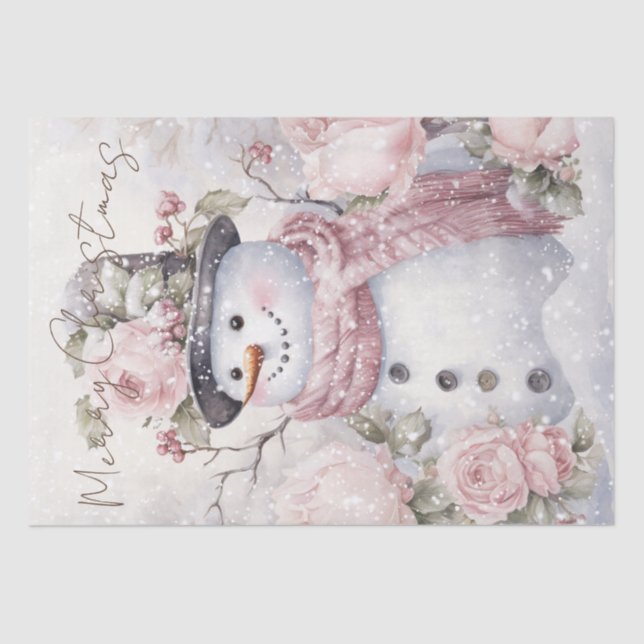 Snowman Pastel Pink Winter Christmas Tissue Paper (Front)